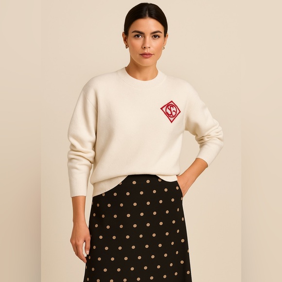 Sandro Paris Cashmere Wool Intarsia Logo Sweater – Size 2 Luxury knit
